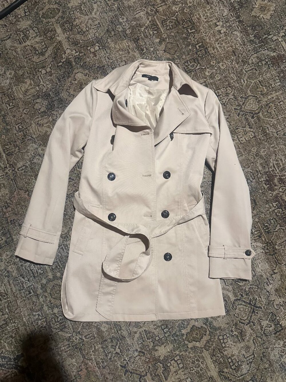 FATE Women's XS Ivory Cream Double Breasted Belted Trench Coat